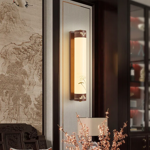 Hongying new Chinese style living room wall lamp Chinese style Zen villa hotel study bedroom bedside lamp three-color dimming aisle lamp 1049 model D10H60CM three-color dimming 60W