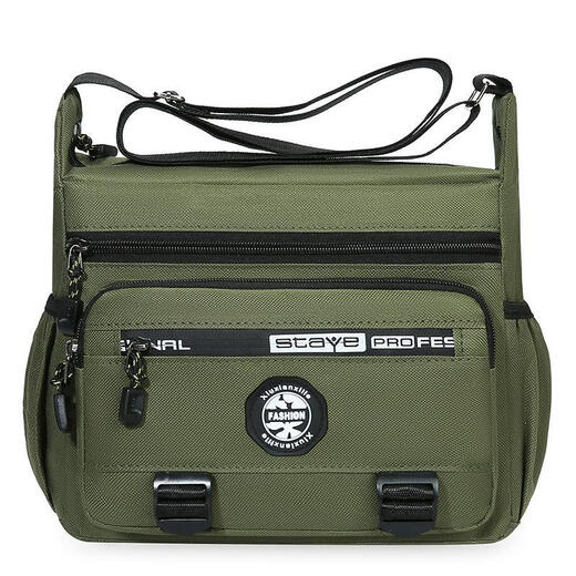 Vinoa Large Pocket Repair Tool Bag Men's Business Cross Bag Can Hold Water Cup Men's Bag Single Shoulder Crossbody Bag More Wear-Resistant Upgraded Six Zippers-0193 Army Green