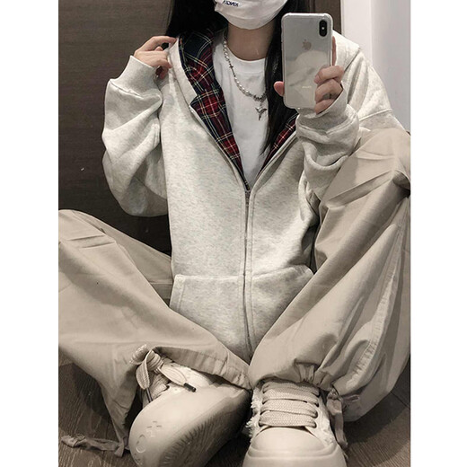 Мужской клетчатый кардиган с капюшоном и толстовка Du Xiaoxian, весенне-осенний праздник, двухсекционная куртка американского модного бренда с тяжелой жесткой молнией, черный плюс бархат. Рекомендуемый размер XL 120-140Цзиньцзинь равен 0,5 кг.