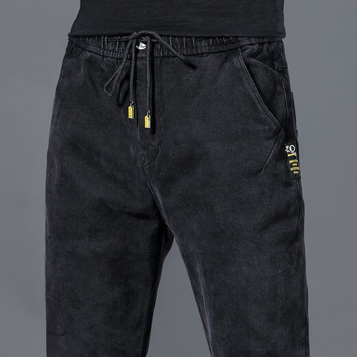 Men's handsome autumn and winter jeans for work, embroidered, high-elastic, warm, wear-resistant, labor protection, casual, straight, youth KXW high-elastic denim trousers 433 Gray 2XL 125-145Jin Jin is equal to 0.5 kg