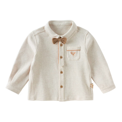 DAVE&BELLA pure cotton boys' shirts, college style children's long-sleeved shirts, spring clothes, new children's tops, boys' baby clothes, light khaki, in stock, 100 cm (recommended height 90-100cm)