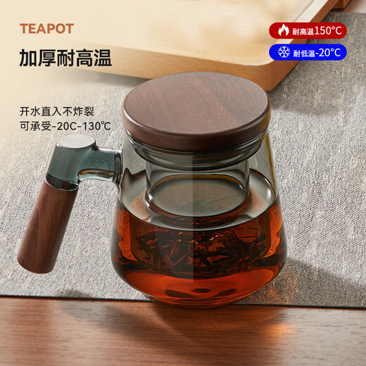 YIHUTEA tea cup glass green tea tea cup men's household thickened high temperature resistant tea water separation tea ceremony water cup with handle mountain peaks visible in the water pure mountain bottom cup 500ml