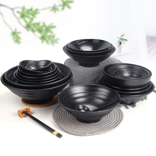 恩寿溯日式牛肉拉面碗商用黑色烤肉拌饭碗汤碗面碗塑料碗仿瓷麻辣烫大碗 W14088寸：600ml.