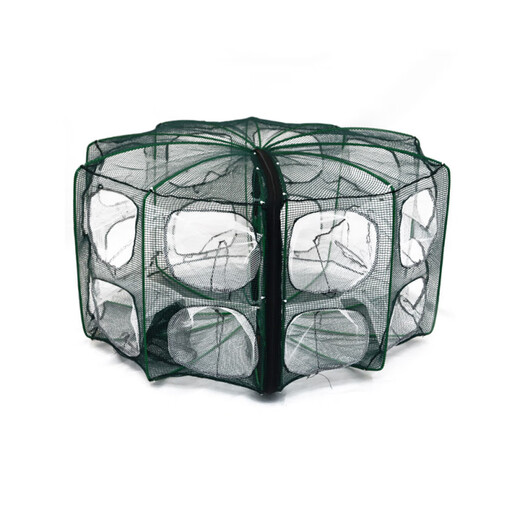 OEMG big fish and shrimp net loach large shrimp cage fishing net floor net fish cage catch fish eel lobster river shrimp small fish automatic 6-hole fan-shaped luminous thickening and thickening 10 packs of bait + gifts