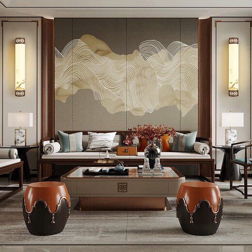 Hongying new Chinese style living room wall lamp Chinese style Zen villa hotel study bedroom bedside lamp three-color dimming aisle lamp 1049 model D10H60CM three-color dimming 60W