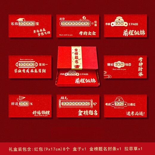 梓嘉福升学红包中高考成人礼镂空逢考必过金榜题名红包升学宴 2694镂空盒装+211学府贴条(8个/盒) 硬纸镂空红包-百元平放