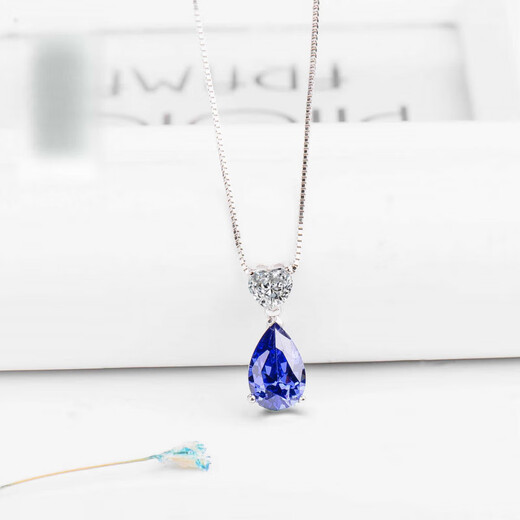 Fat Donglai quality sapphire necklace 925 silver heart-shaped water drop gemstone clavicle chain women's Tanzanite pendant 925 silver platinum-plated pendant ++925 silver necklace