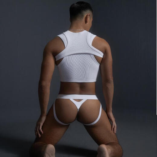 Jiuai Low Waist Men's Thong Breathable Personalized Single Thong U-convex Design Sexy Briefs White S
