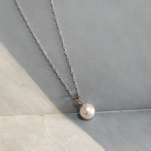 Apocalypse Century Freshwater Pearl Pendant Single White Ball Pendant Necklace 925 Silver Chain 8-9mm Pearl Gold Pendant + 45cm Chain