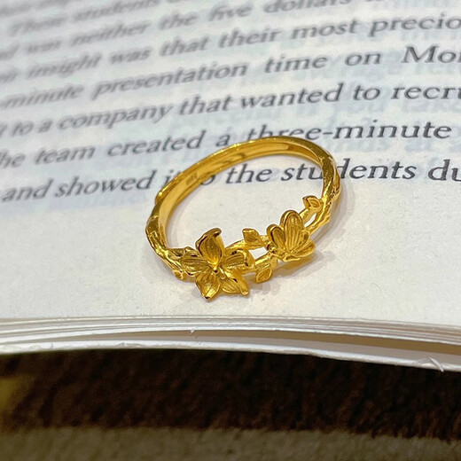 Youlai Gold Butterfly Love Flower Ring Women's 999 Pure Gold Cherry Blossom Butterfly Open Ring Ring for Girlfriends Birthday Gift Die Love Flower Ring About 3g