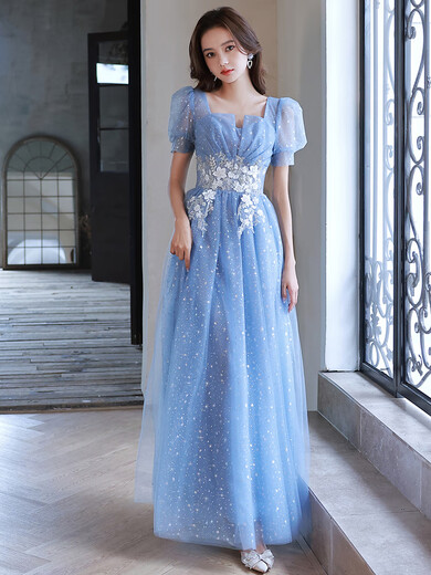 Weixuan evening dress for women's annual meeting, light luxury, niche high-end art exam, hosting solo performance, piano performance, blue skirt, blue, M one size fits all