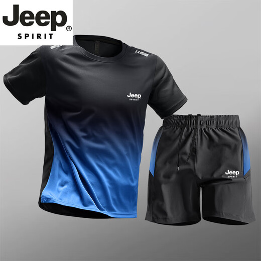 JEEP SPIRIT轻奢高端运动套装男士速干衣短袖t恤夏季冰丝训练短裤健身衣服男 9901黑灰套装 M