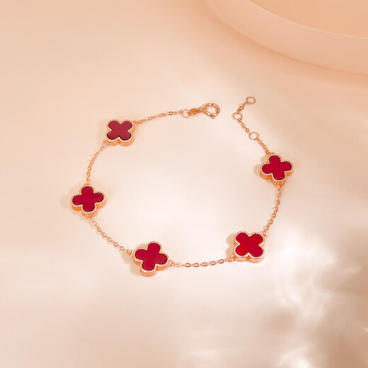 Demouni 18K gold bracelet lucky four-leaf clover gold bracelet for women agate anniversary birthday gift for girlfriend and wife