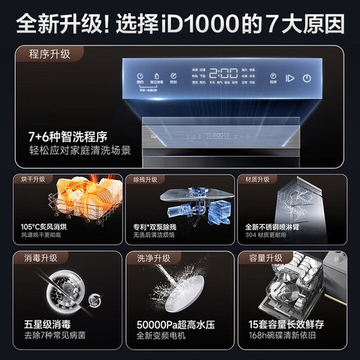 VATTI (VATTI) official dishwasher built-in 15 sets of large-capacity first-class water efficiency 105 high-temperature broiling, air-drying, five-star disinfection, 7-day long-term storage, washing, disinfecting and drying integrated 15 sets of large-capacity iD1000 single product