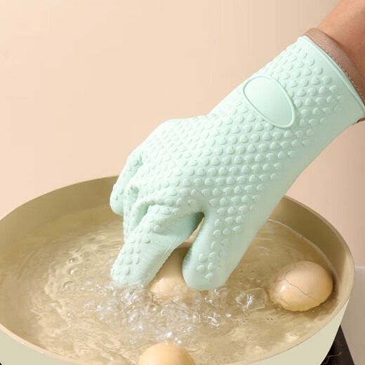 Baijie anti-scalding gloves insulated oven, microwave oven, kitchen baking, high temperature resistant thickened cotton silicone five-finger flexible silicone anti-scalding gloves, two packs, anti-scalding and heat insulation丨stable and non-slip