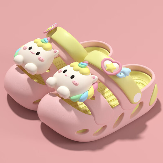 Unicorn Cute Cartoon Children's Slippers Comfortable Indoor and Outdoor Anti-collision Girls' Baby Slippers in Summer White Rose Red 21 0mm Inner Length 20.5cm Suitable for Sizes 34-35