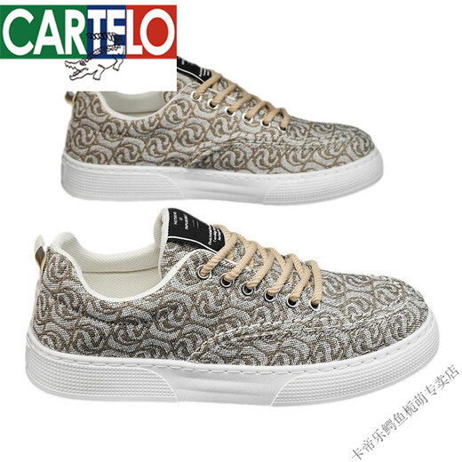 CARTELO canvas shoes men's low top summer 2025 new niche low top printed board shoes men's thick sole sports and casual trendy shoes T24 beige 41