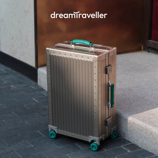 梦旅者全铝镁合金拉杆箱万向轮行李箱金属旅行箱男女 20英寸金配绿