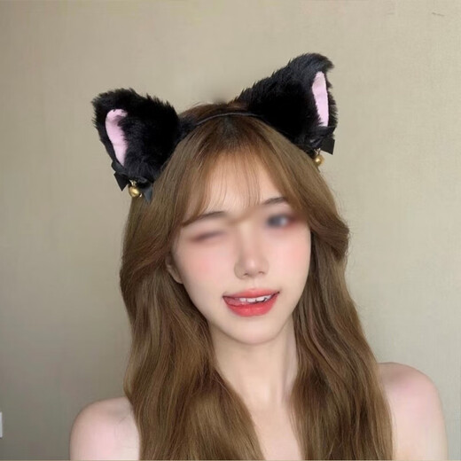 Suican cat ear bell headband atmosphere cos dress collar animal ear headwear cat girlfriend anchor Lolita couple cat ear headband black + collar 1 set