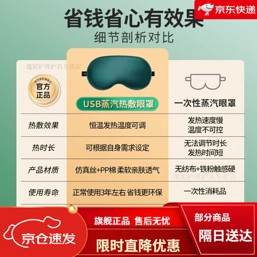 眼罩睡眠改善黑眼圈【2694人好评】电加热艾绒usb热敷遮 绿色+送艾绒内胆2个 新升级USB口调温加热定时间