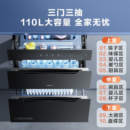 Robam Star Series Disinfection Cabinet Household Embedded Physical UV Sterilization 60 Minutes Rapid Sterilization Three Doors Three Drawers 110L Maternal and Infant Grade Disinfection Cupboard XB707A Two-Star 110L