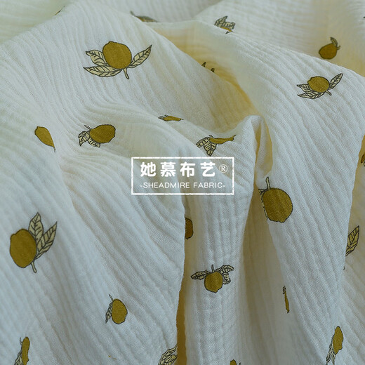 CLCEYins style Nordic pastoral small floral cotton double layer crepe fabric baby bath towel cover blanket saliva towel diy fabric lemon fruit (half meter price)_135 width