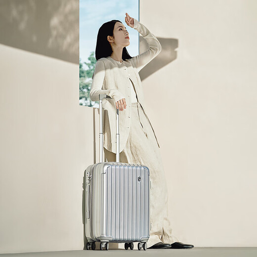 Hervas suitcase can be boarded on board 20-inch women's small trolley case men's suitcase expandable password case leather suitcase Starlight Silver