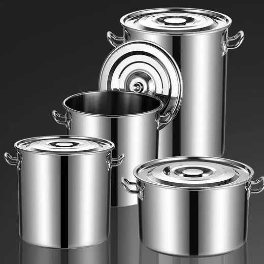 Binhuang 304 stainless steel barrel round barrel with lid commercial soup barrel boiling water barrel large capacity brine barrel stew pot thickened household soup pot extra thick model diameter 20 height 20 (welded ears)