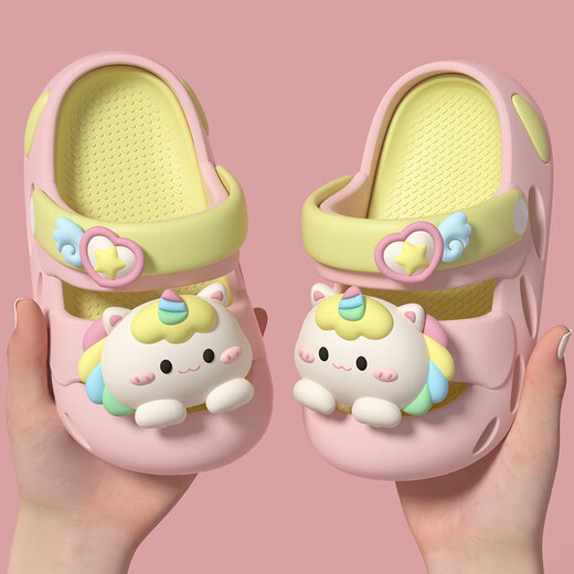 Unicorn Cute Cartoon Children's Slippers Comfortable Indoor and Outdoor Anti-collision Girls' Baby Slippers in Summer White Rose Red 21 0mm Inner Length 20.5cm Suitable for Sizes 34-35
