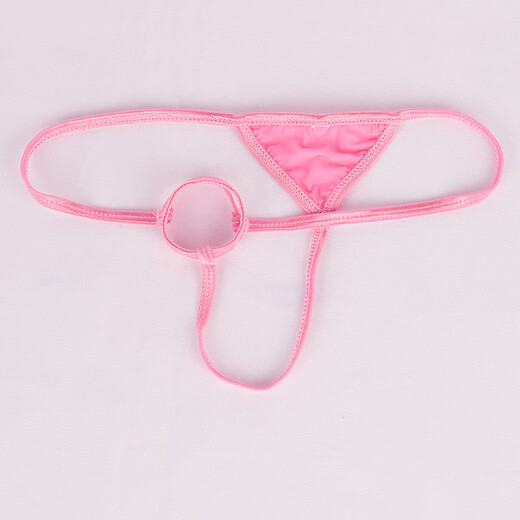 He Jiagong men's sexy thong men's ice silk double circle underwear sexy open crotch temptation T pants blue