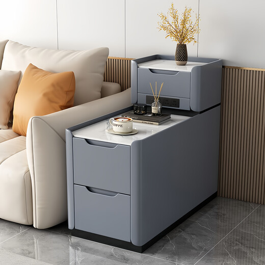 Xue Shu 2025 new floor-standing sofa side cabinet light luxury high-end solid wood small sandwich simple modern side table side cabinet cream color + bull socket 35cm wide 100cm deep