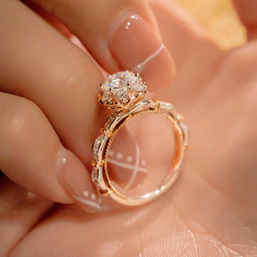 Nilan Fat Donglai same style pt950 platinum moissanite round bag ring silver moissanite blooming rose bouquet diamond ring thickened 50 points D color moissanite benchmark South African real diamond No. 9