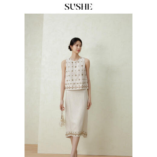 SUSHE Yunyao exotic ethnic style textured embroidered small A top swallowtail skirt suit Gypsy tanning-top S