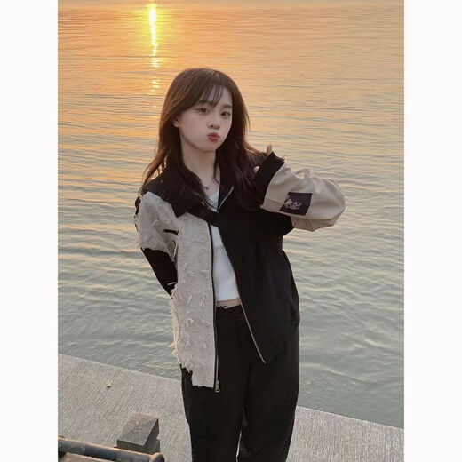 Tangxiang Jacket Women's Spring and Autumn Versatile Autumn Wear Student Trendy Brand High-Quality Street-Friendly Spring and Autumn American Retro High Street Jacket 2340# Black 2XL