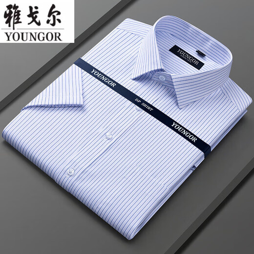 Coton Youngor Pure Coton Corme à manches courtes Men d'âge moyen 2025 Business Highf Casual Business Occupation Free Iron Pocket White Shirt Brepwant DX6626 [Plaid bleu et noir] 39 [suggéré 120-130jin [Jin est égal à 0,5 kg]]]