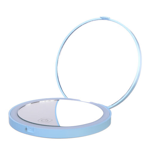 LED Cartoon Cosmetic Mirror Double-sided with Lights Three-tone Dimming Desktop Folding Mirror with Lights to Fill in Light Student Dressing Portable Princess Mirror Pink 8.9*8.9*2.1