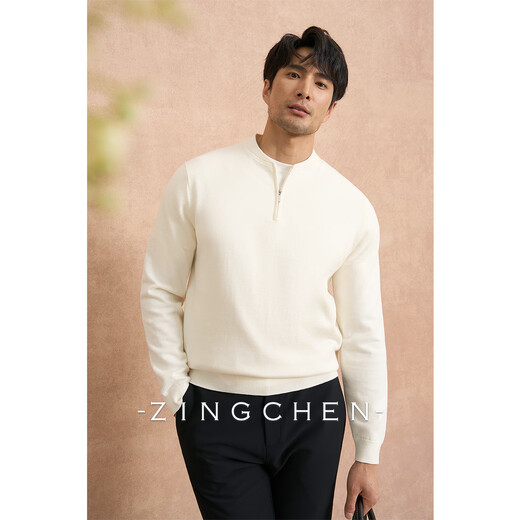 ZINGCHEN Gentleman old money style ZINGCHEN Henry collar zipper sweater men's autumn and winter long-sleeved cashmere knitted bottoming shirt white regular M