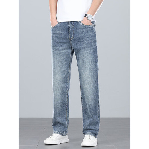 LEE KIDS men's light business loose straight jeans lightweight and breathable elastic cotton and ammonia blend light luxury easy-to-maintain casual pants J9901 light blue 28 (2 feet 1)100Jin [Jin equals 0.5 kg]