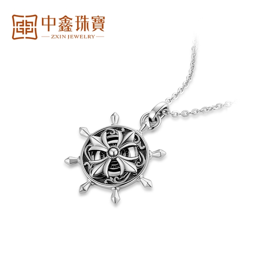 Zhongxin jewelry retro electric black craft rudder platinum pendant pt950 cross compass pendant for men and women single pendant 15.09g