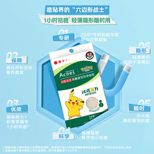 Mentholatum Lefujie Invisible Acne Patch Concealer, Anti-acne and Anti-acne Day and Night Dual Effect 52 Tablets Pokémon Co-branded Model