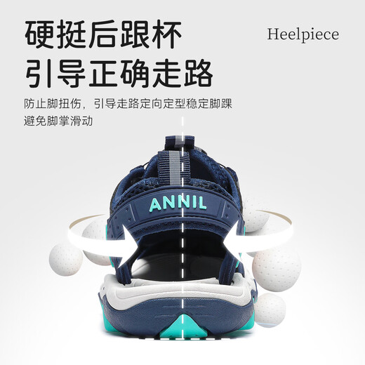 Annai children's shoes boys' sandals summer anti-collision Baotou sports sandals hollow mesh children's beach shoes 6356 dark blue 34