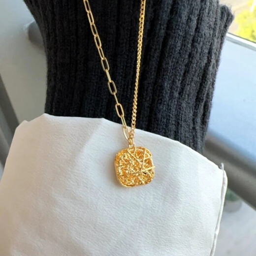 DOMEN Old Phoenix Gold 9999 pure gold brushed small sugar cube pendant gold flash necklace pure gold fashion clavicle chain 0