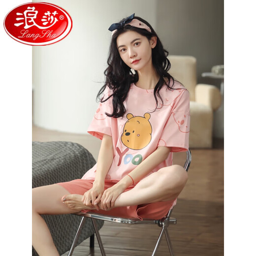 浪莎2025年新款睡衣女夏纯棉短袖短裤春秋款夏天夏款可外穿家居服套装 CKE-6167 M码(80-100斤) 均码