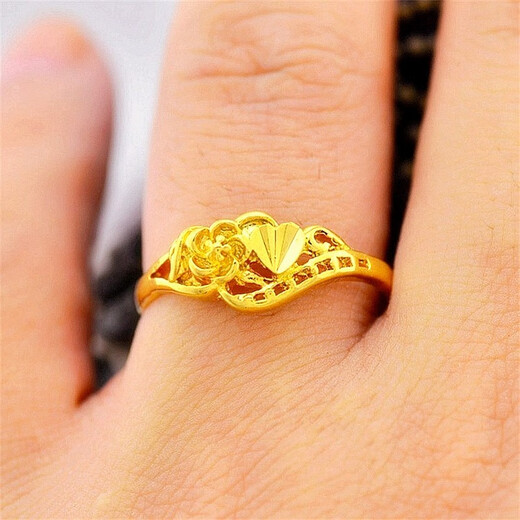 OEMG Old Phoenix Gold Store Heart Flower Adjustable Ring 18K Gold Color Non-Fading Women's Nordic Gold Jewelry Fashion Gift Opening Adjustable Style Certificate Gift Box