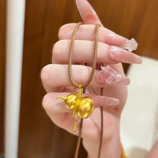 Ruinuo gold gourd pendant for women 999 pure gold coiled necklace clavicle chain birthday gift for girlfriend and wife gold gourd yellow rope necklace / gold weight about 1.54g