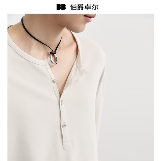 Earl Zall Henry Collar Long Sleeve T-Shirt Men's Simple Commuting Versatile T-shirt 2025 Autumn New T531373 Moon Night Black M (170)