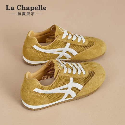 La Chapelle yellow German training shoes women's shoes 2025 new summer mesh breathable white shoes thick-soled casual board shoes yellow XXE6625-2 [Summer single network] 38