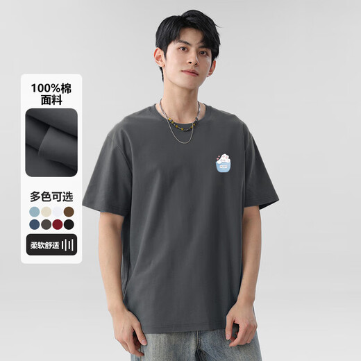 
220g pure cotton 2025 Glacier Blue Short Sleeve T-shirt for Women in Summer T-shirt Sweet Student Top B701YL 1692 Dark Gray L