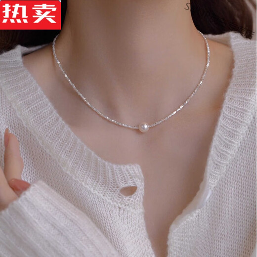 SNQP Hong Kong and Macao Light Luxury High-end Quality Broken Silver Pearl Pendant Necklace Women's Light Luxury High-grade Clavicle Chain 2025 Trendy Broken Silver Pearl Necklace