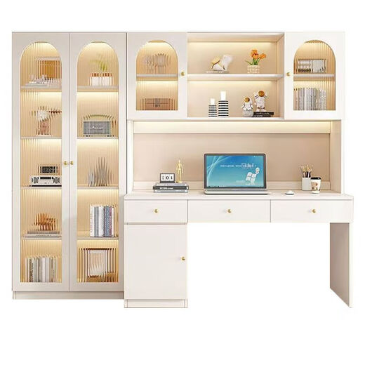 Ixinden new light luxury solid wood desk and bookcase integrated home study desk student study table with bookcase computer desk 100*50*200 Home + installation